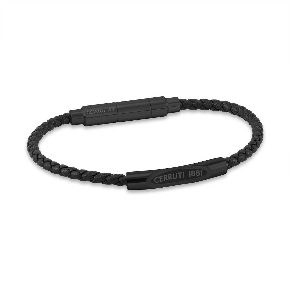 Cerruti 1881 Matteo Full Black Braided Leather Bracelet