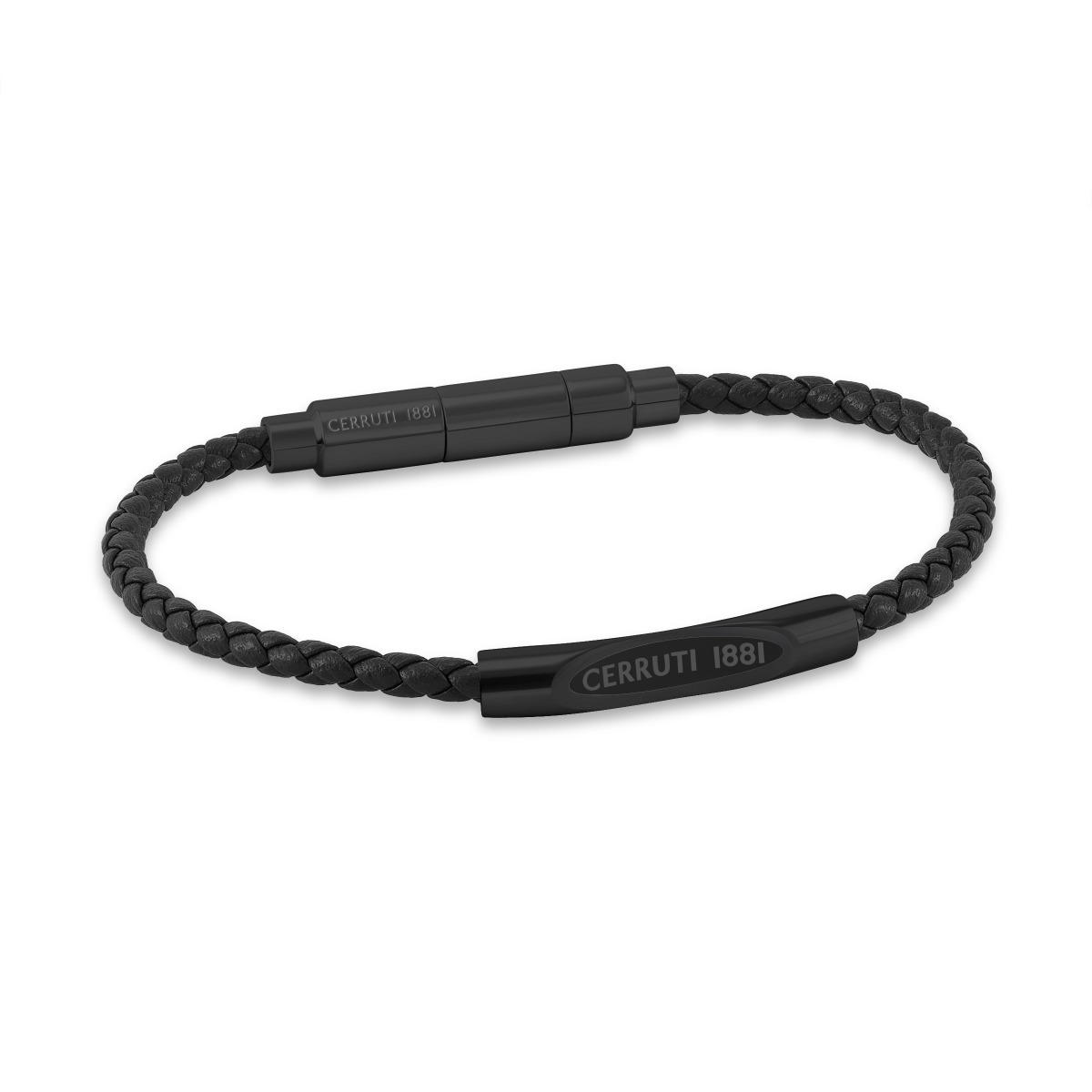 Cerruti 1881 Matteo Full Black Braided Leather Bracelet