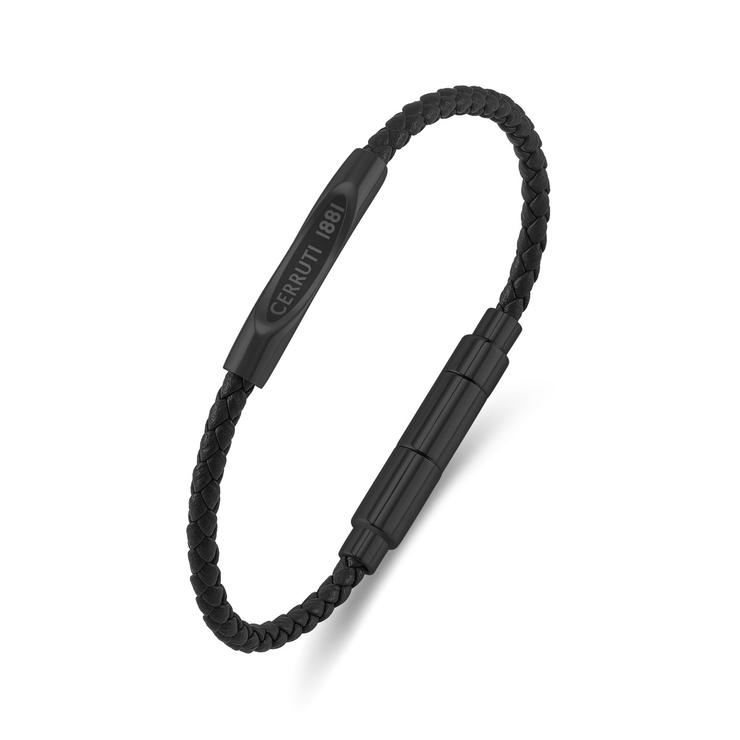 Cerruti 1881 Matteo Full Black Braided Leather Bracelet