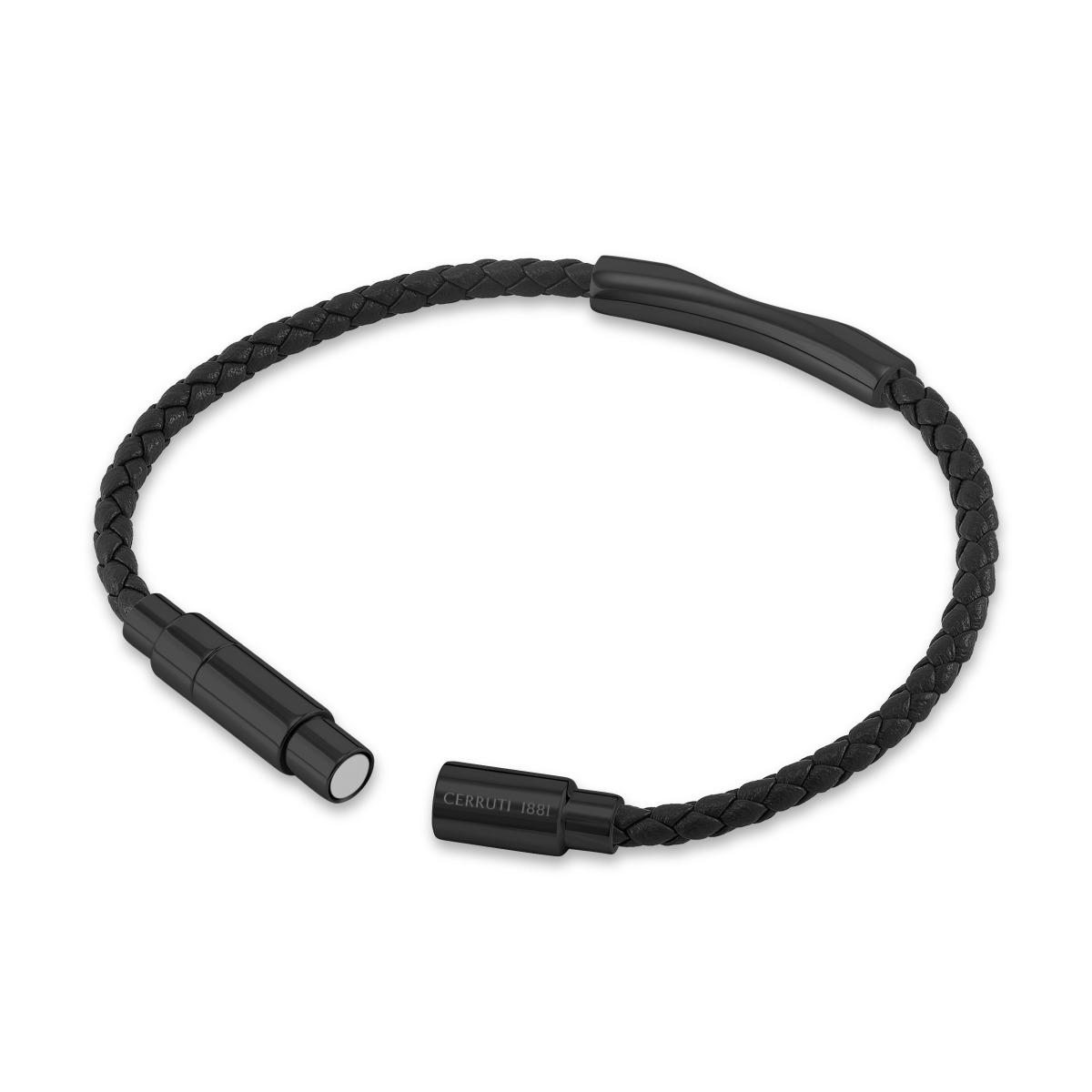 Cerruti 1881 Matteo Full Black Braided Leather Bracelet