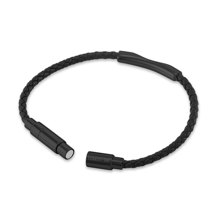 Cerruti 1881 Matteo Full Black Braided Leather Bracelet