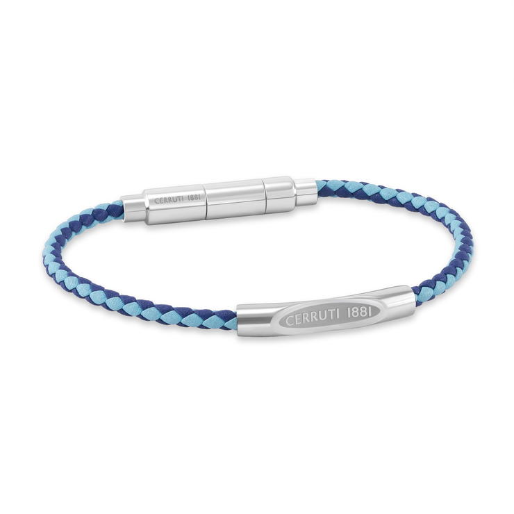Cerruti 1881 Matteo Blue Braided Leather Bracelet