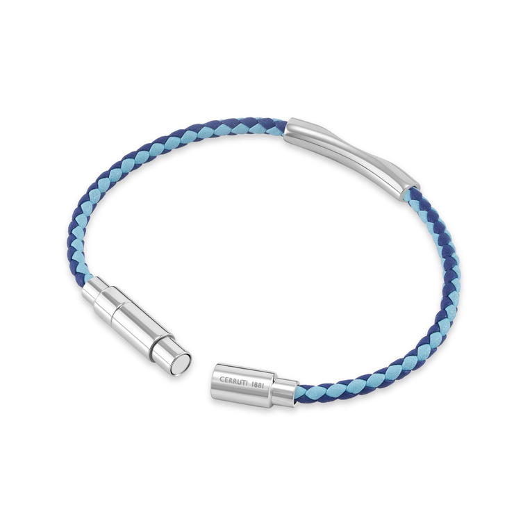 Cerruti 1881 Matteo Blue Braided Leather Bracelet