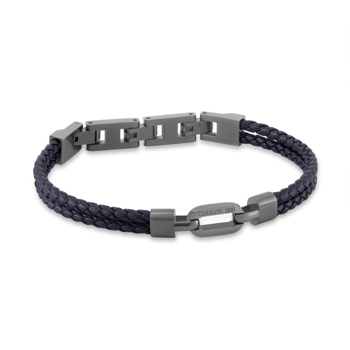 Cerruti 1881 Tommaso Gunmetal and Black Leather Bracelet