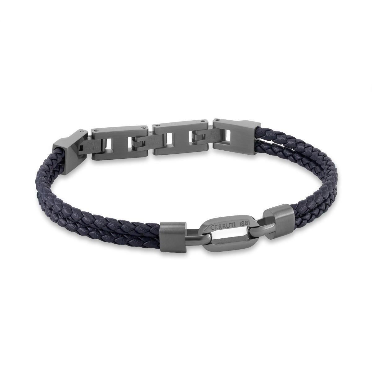 Cerruti 1881 Tommaso Gunmetal and Black Leather Bracelet