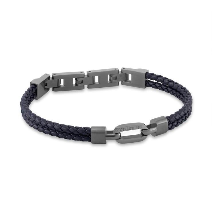 Cerruti 1881 Tommaso Gunmetal and Black Leather Bracelet