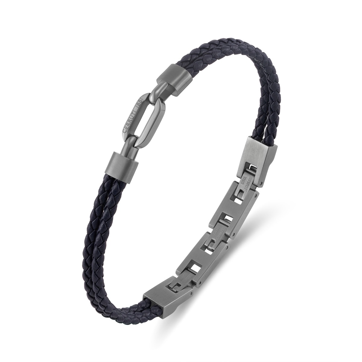 Cerruti 1881 Tommaso Gunmetal and Black Leather Bracelet