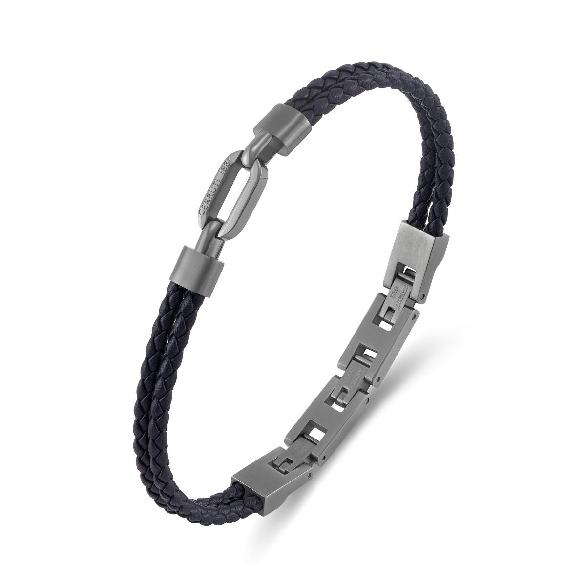 Cerruti 1881 Tommaso Gunmetal and Black Leather Bracelet