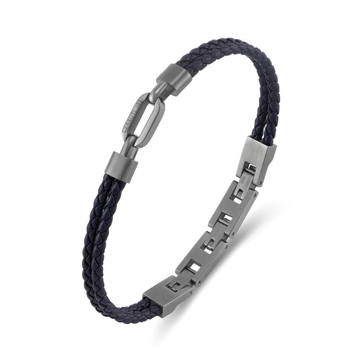 Cerruti 1881 Tommaso Gunmetal and Black Leather Bracelet
