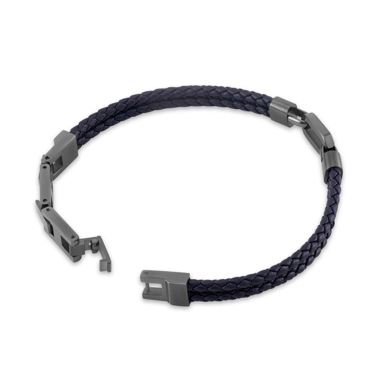 Cerruti 1881 Tommaso Gunmetal and Black Leather Bracelet