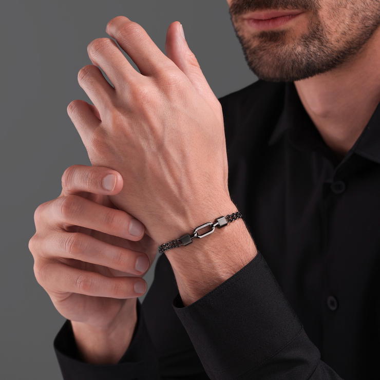 Cerruti 1881 Tommaso Gunmetal Double Chain Bracelet 