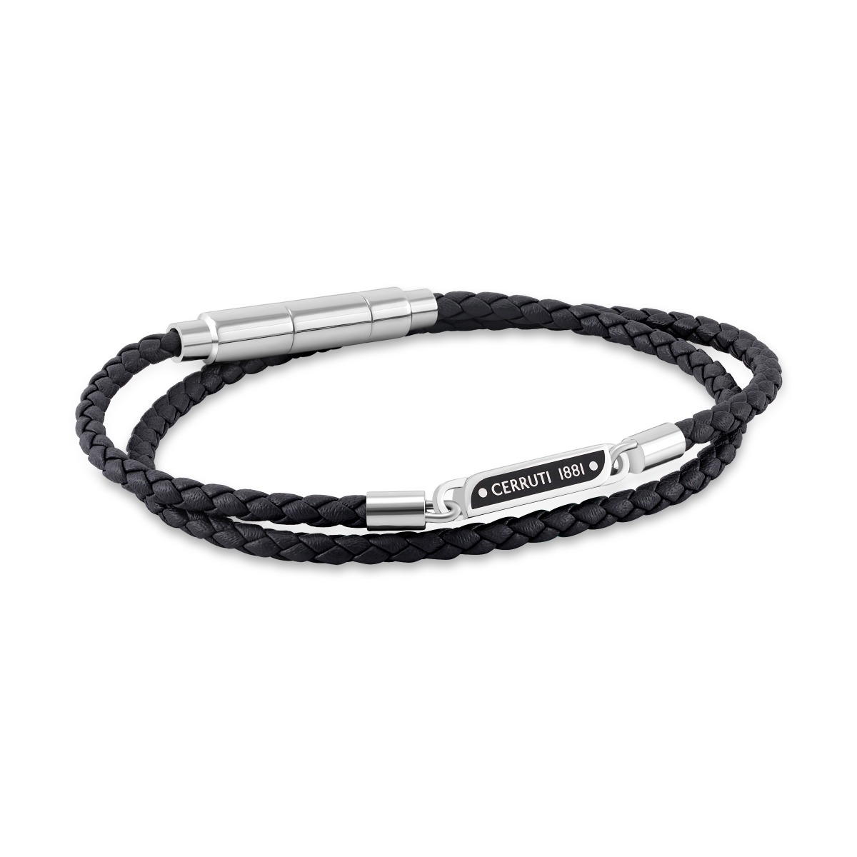 Cerruti 1881 Emiliano Black and Silver Braided Leather Bracelet