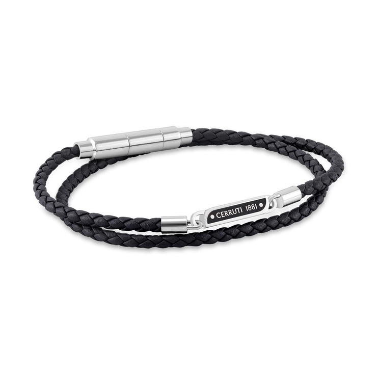 Cerruti 1881 Emiliano Black and Silver Braided Leather Bracelet