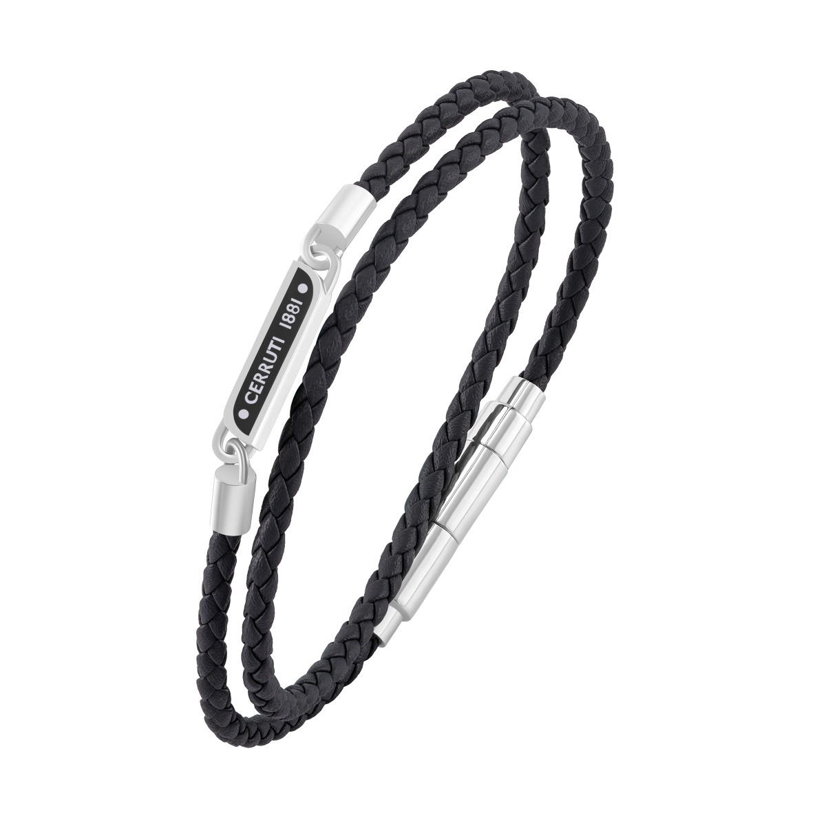 Cerruti 1881 Emiliano Black and Silver Braided Leather Bracelet