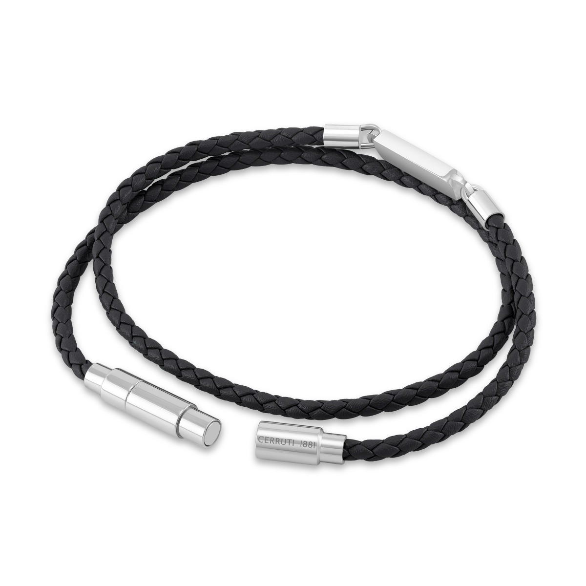 Cerruti 1881 Emiliano Black and Silver Braided Leather Bracelet