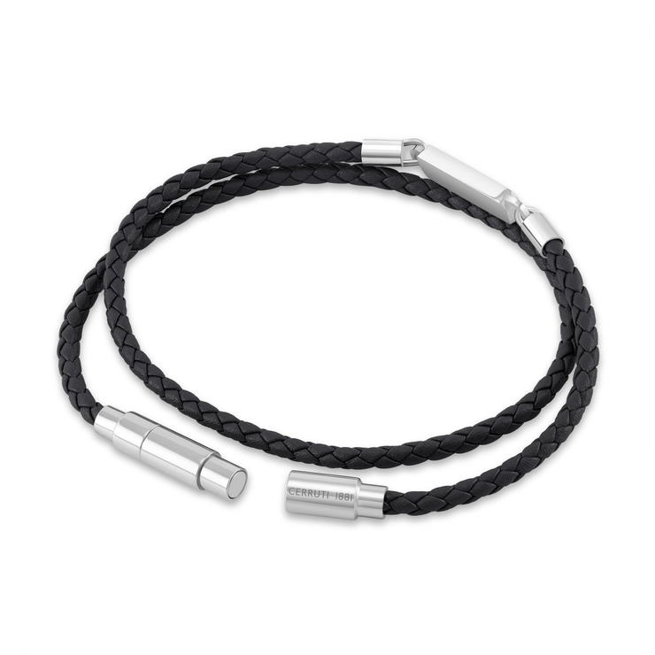 Cerruti 1881 Emiliano Black and Silver Braided Leather Bracelet