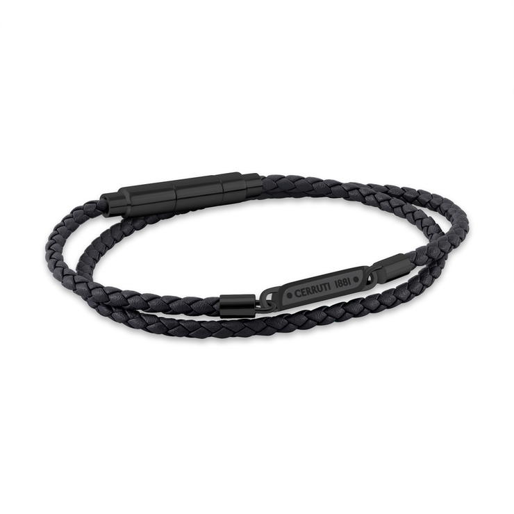 Cerruti 1881 Emiliano Black Braided Leather Bracelet for Men