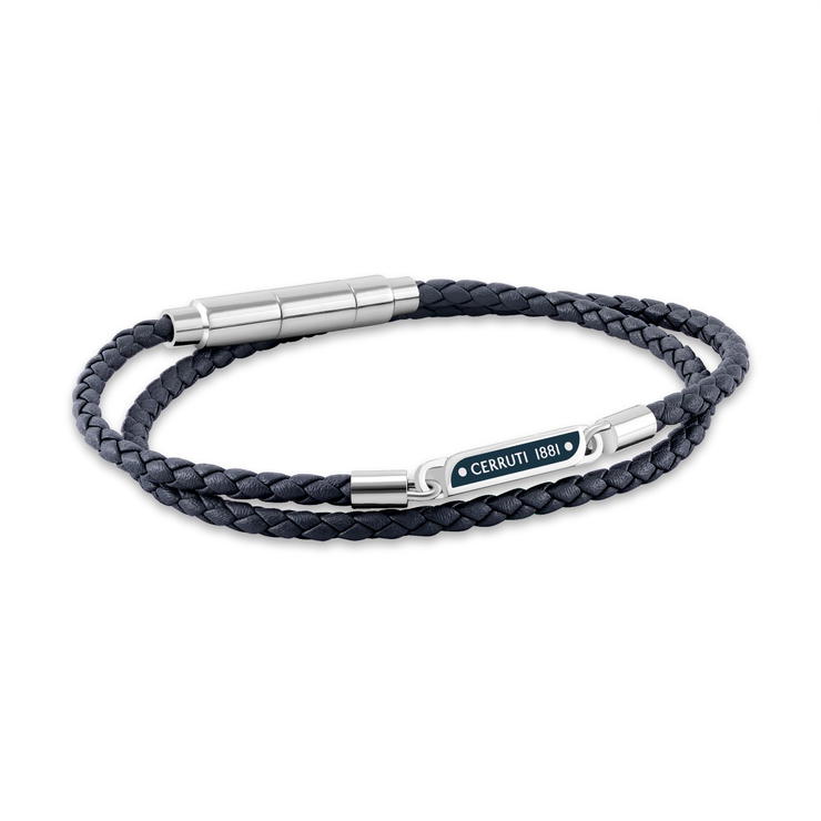 Cerruti 1881 Emiliano Blue Braided Leather Bracelet for Men