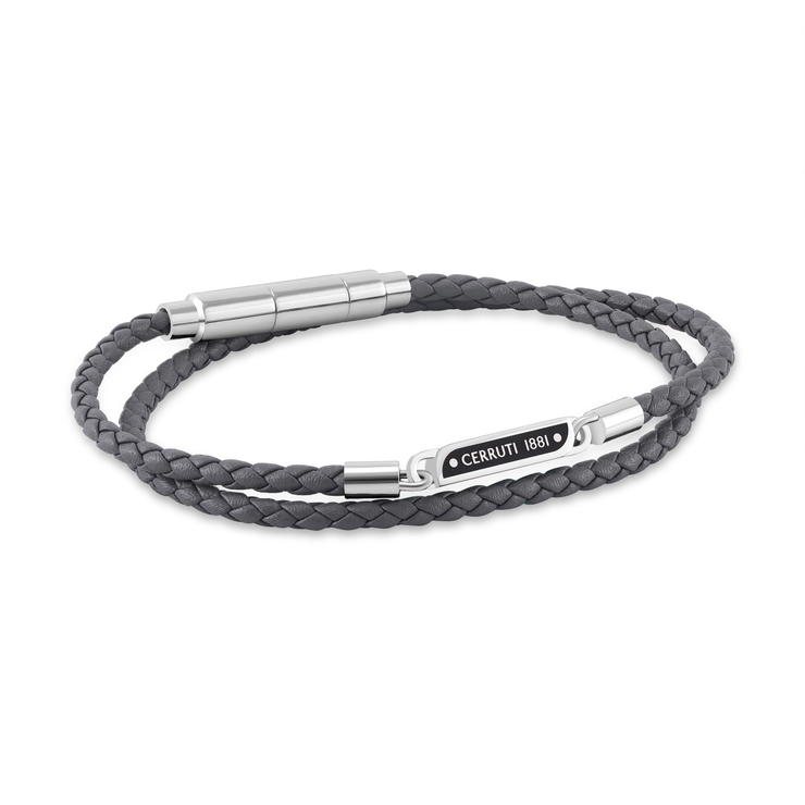Cerruti 1881 Emiliano Grey Double Braided Leather Bracelet
