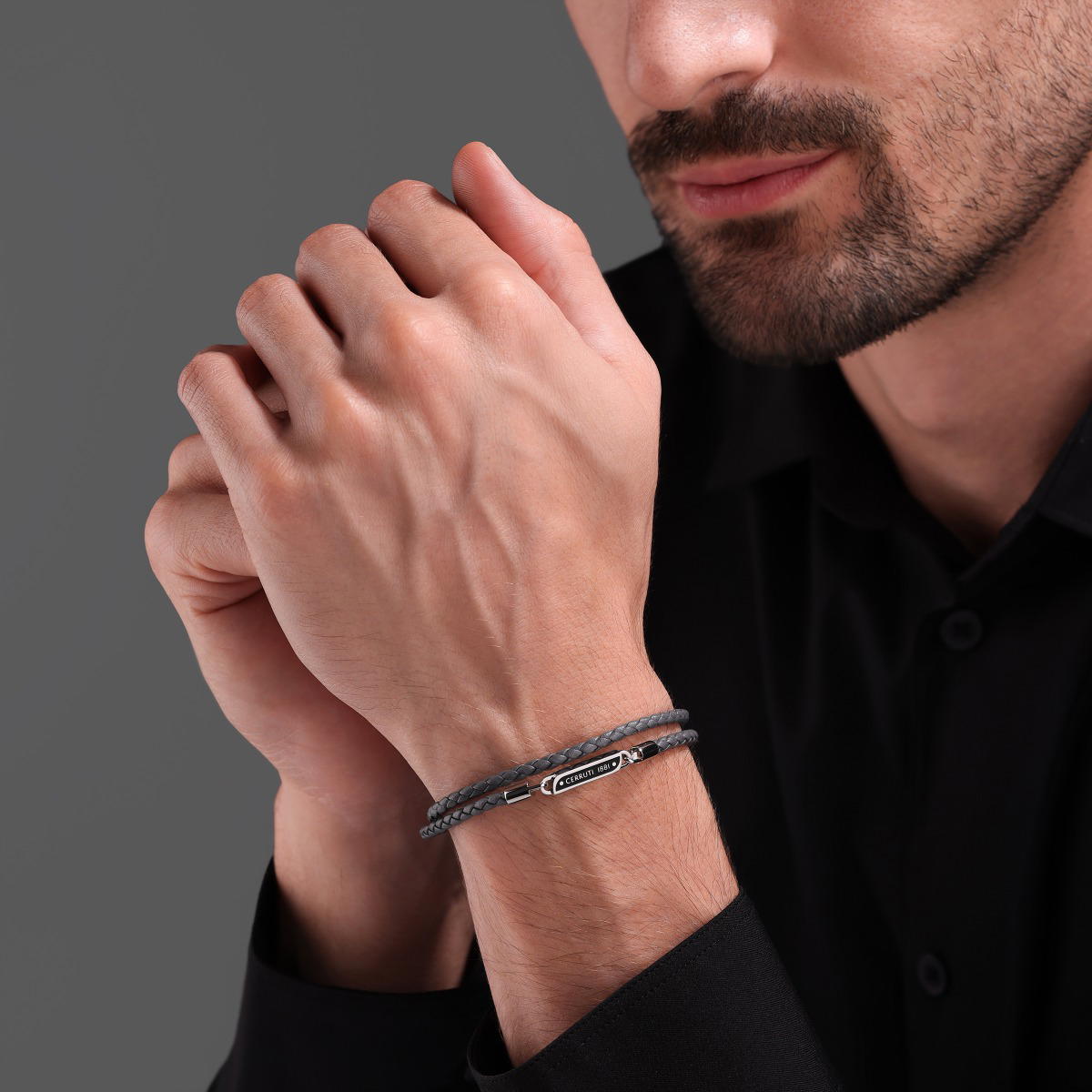 Cerruti 1881 Emiliano Grey Double Braided Leather Bracelet
