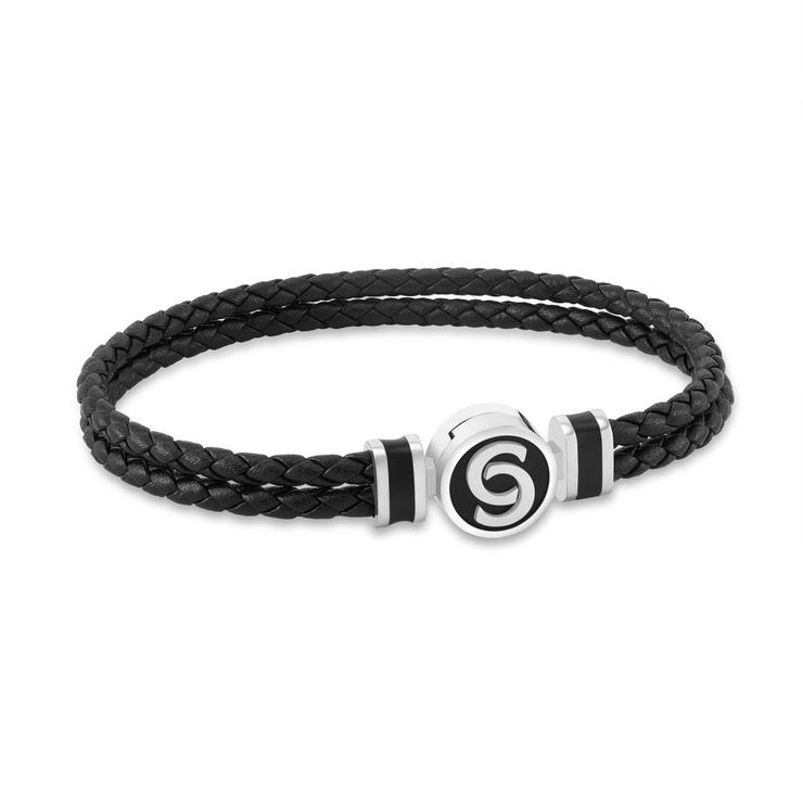 Cerruti 1881 Daniele Black Braided Leather Bracelet