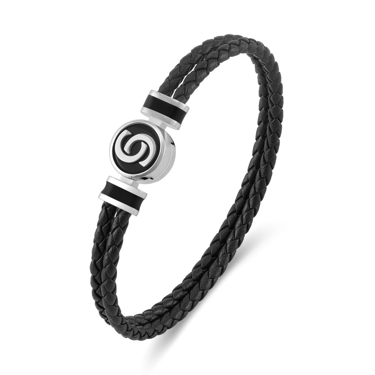 Cerruti 1881 Daniele Black Braided Leather Bracelet