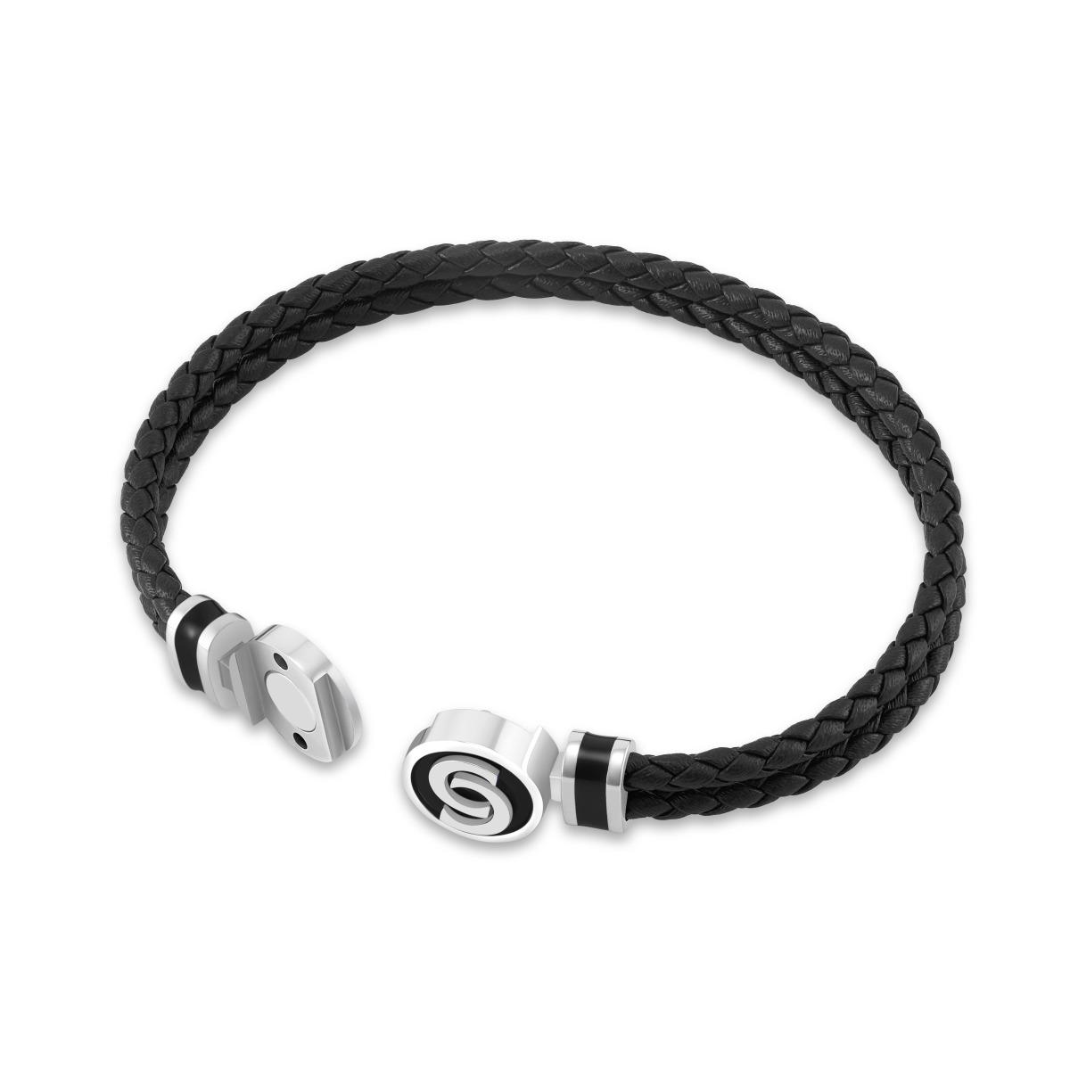 Cerruti 1881 Daniele Black Braided Leather Bracelet