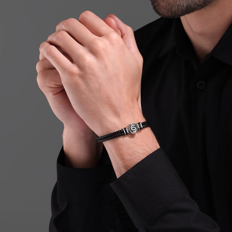 Cerruti 1881 Daniele Black Braided Leather Bracelet
