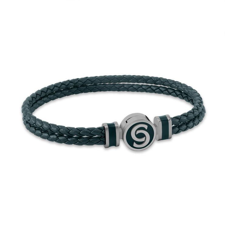 Cerruti 1881 Daniele Green Braided Leather Bracelet