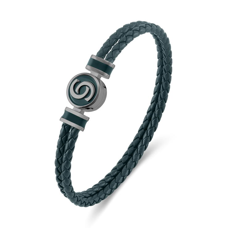 Cerruti 1881 Daniele Green Braided Leather Bracelet