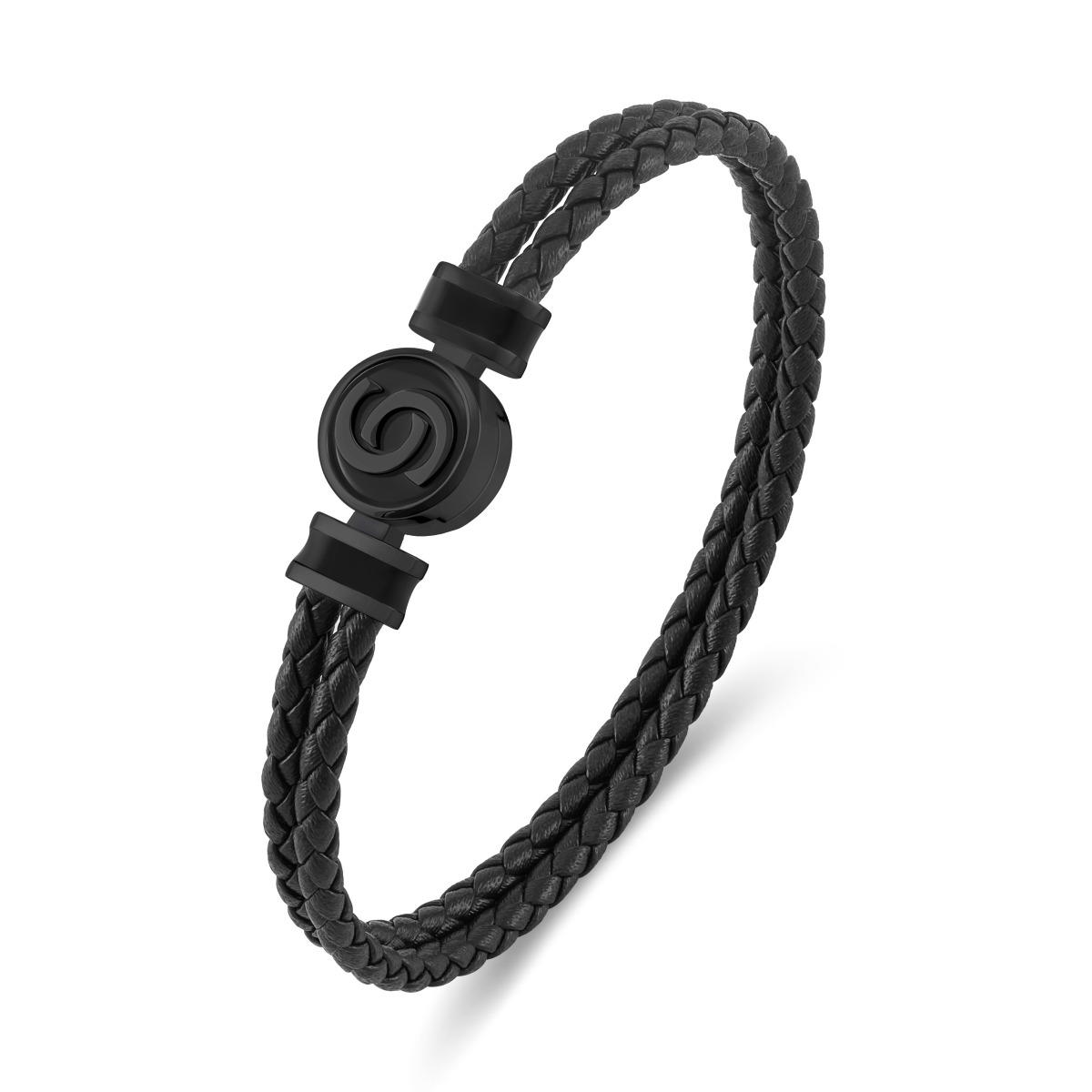 Cerruti 1881 Daniele Matte Black Leather Bracelet for Men