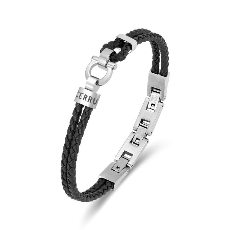 Cerruti 1881 Federico Black Braided Leather Bracelet for Men