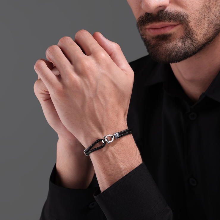 Cerruti 1881 Federico Black Braided Leather Bracelet for Men