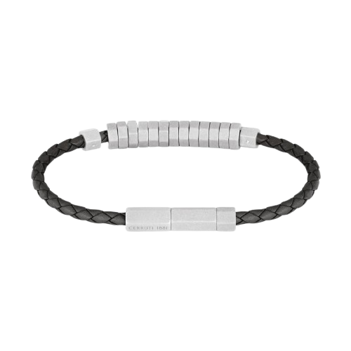 Cerruti 1881 ARENA bracelet silver with black leather 