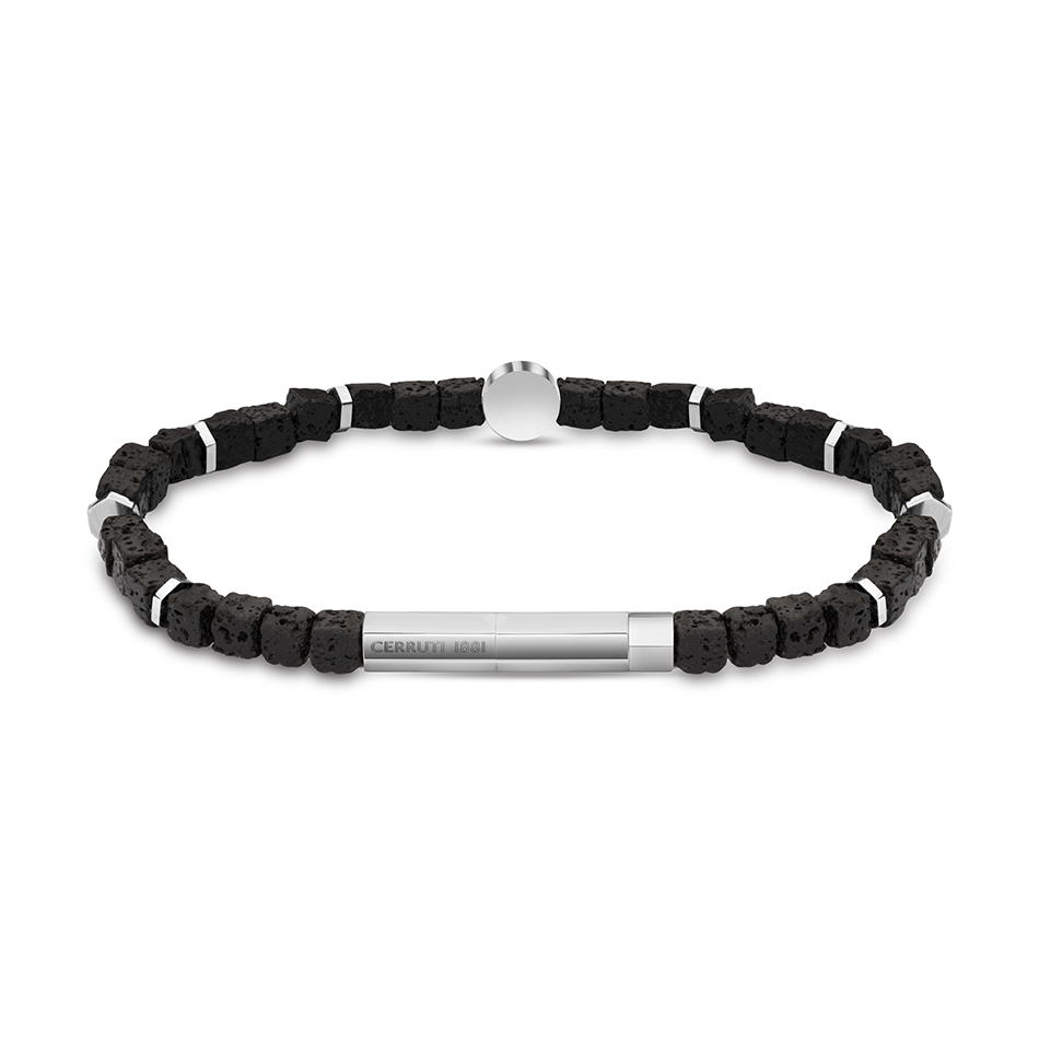 Cerruti 1881 bracelet for men silver with black beads