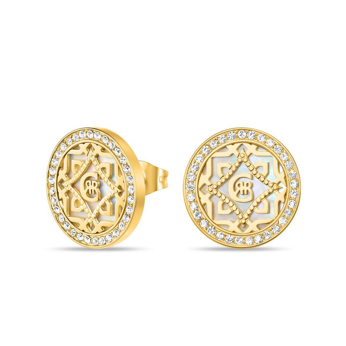 Cerruti 1881 Gold-Plated Round Stud Earrings with MOP
