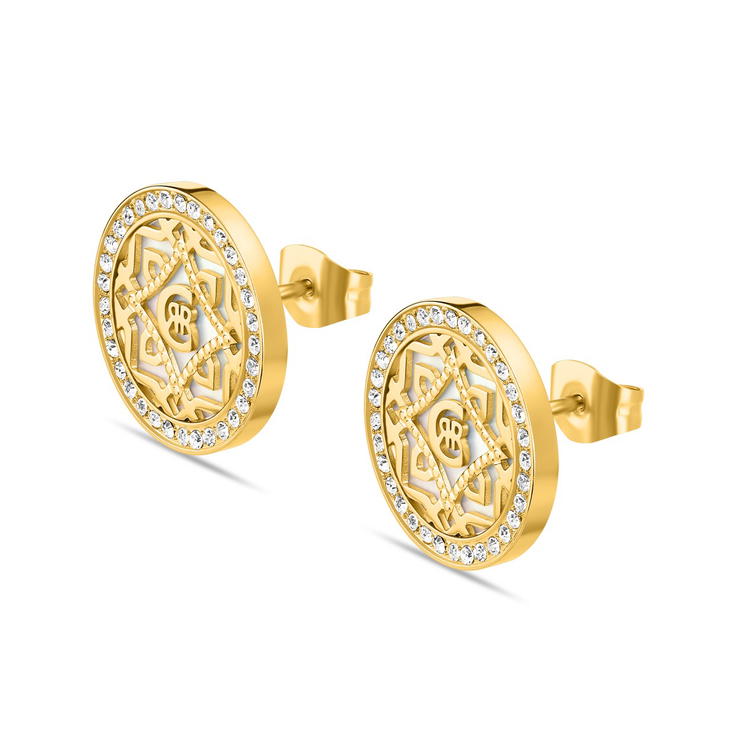 Cerruti 1881 Gold-Plated Round Stud Earrings with MOP