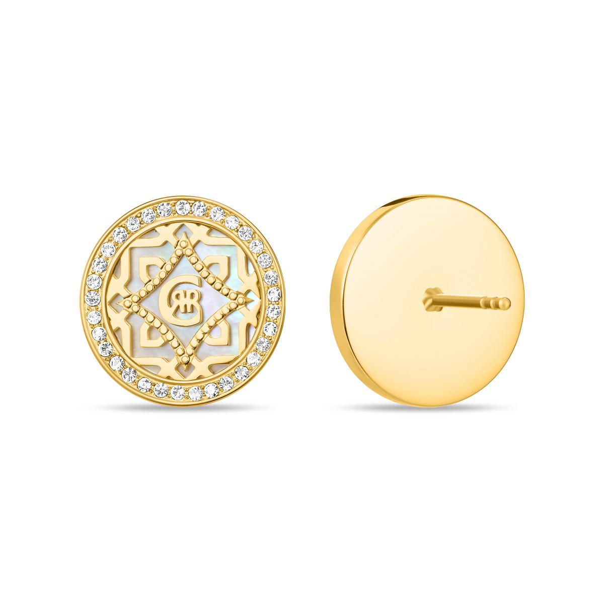Cerruti 1881 Gold-Plated Round Stud Earrings with MOP