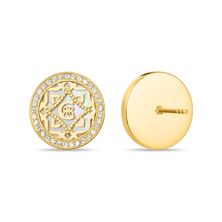 Cerruti 1881 Gold-Plated Round Stud Earrings with MOP