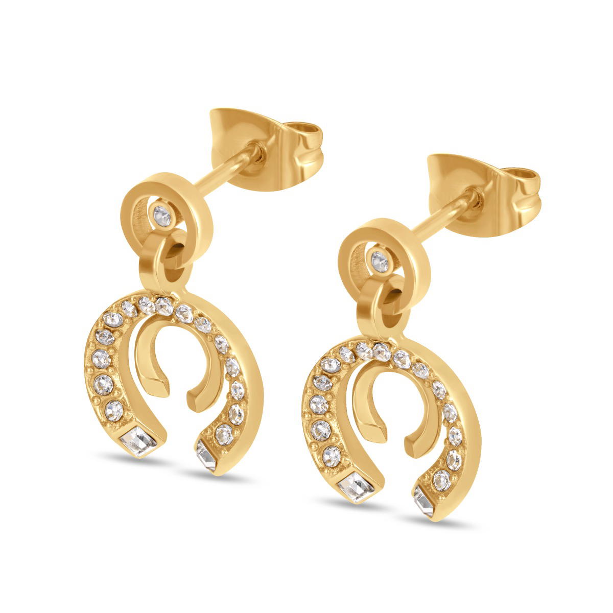 أقراط شيروتي 1881 أماليا ذهبية بتصميم حدوة حصان مرصعة بالكريستال