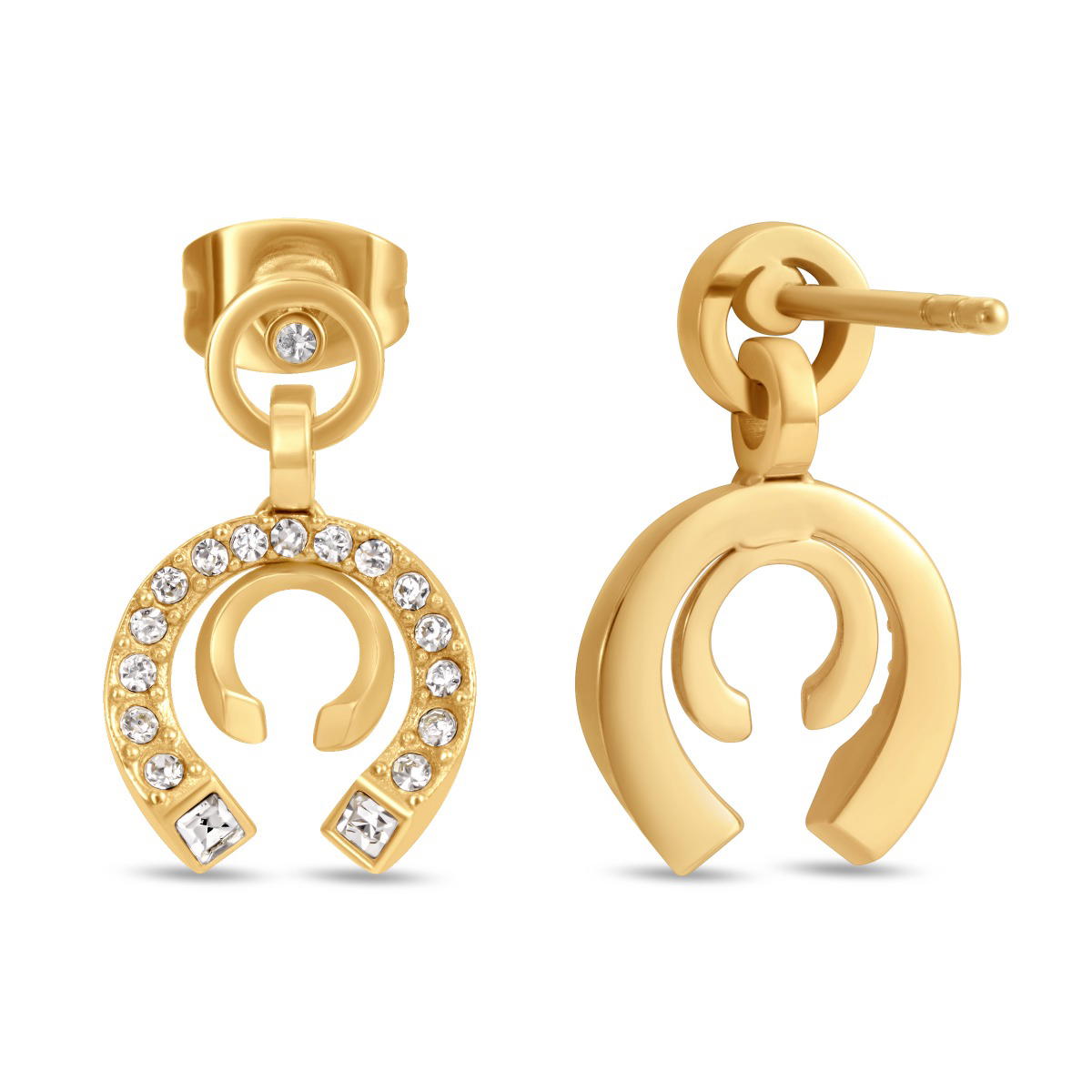 أقراط شيروتي 1881 أماليا ذهبية بتصميم حدوة حصان مرصعة بالكريستال