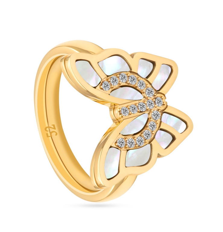 Cerruti 1881 BUTTERFLY ladies ring steel gold with MOP size 52