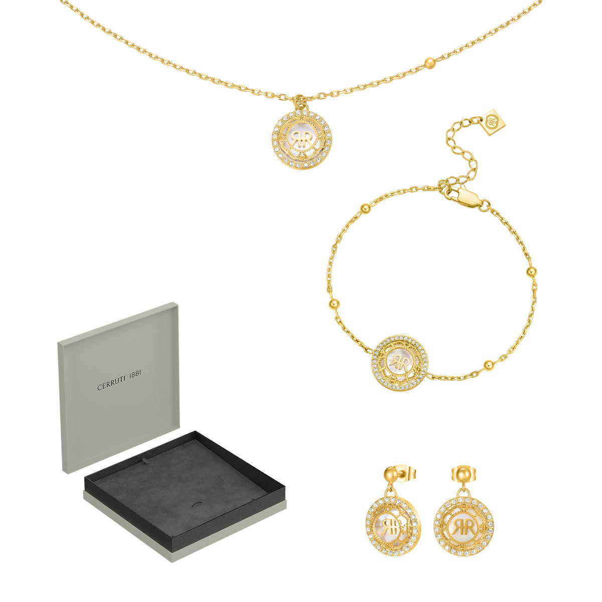 Cerruti 1881 Gold-Tone Logo Crystal Ladies Jewelry Set