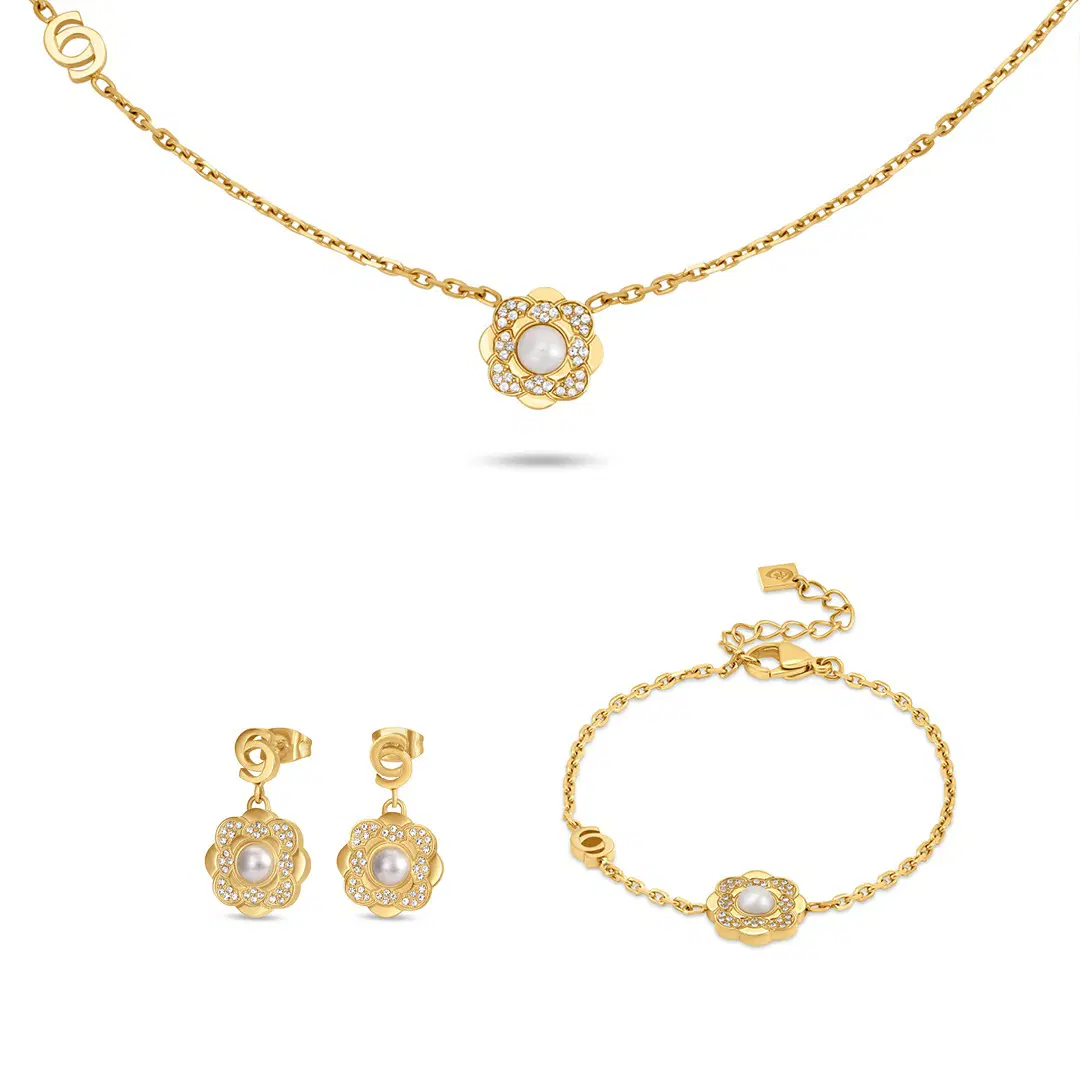 Cerruti 1881 Gold-Tone Floral Pearl Ladies Jewelry Set