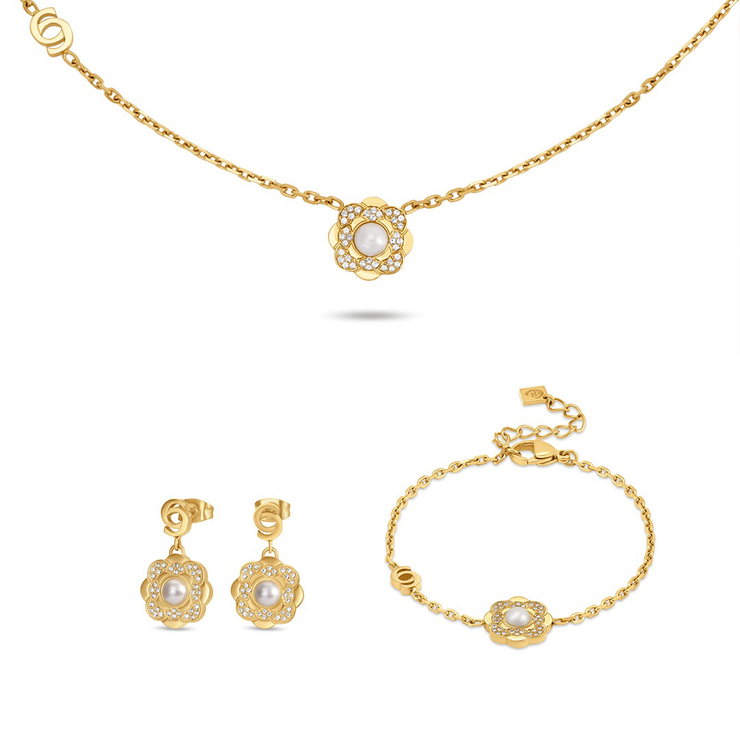 Cerruti 1881 Gold-Tone Floral Pearl Ladies Jewelry Set