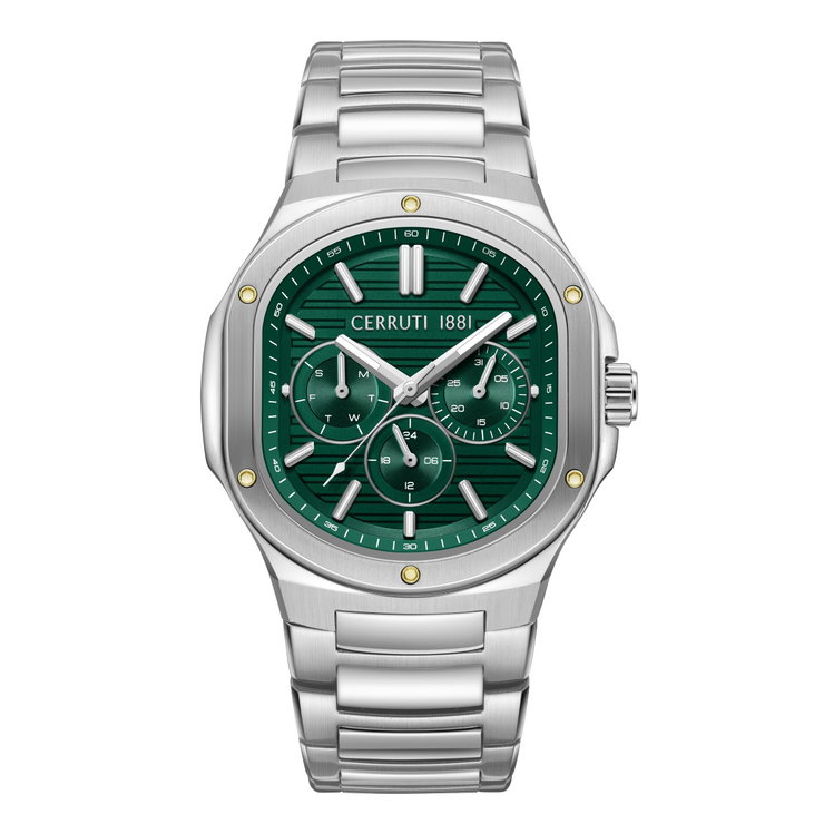Cerruti 1881 Multifunction Green Dial Silver Watch for Men