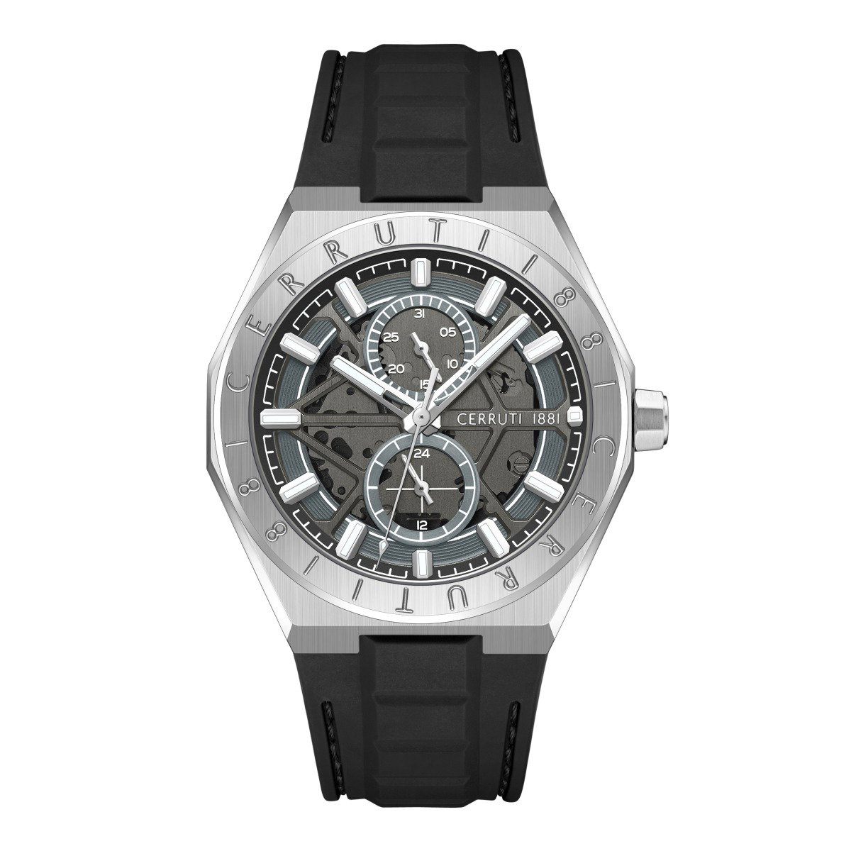 Cerruti 1881 Ravello Skeleton Watch for Men Silver & Black