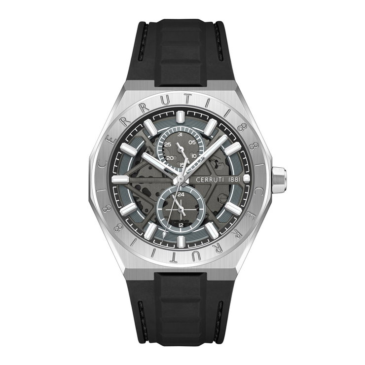 Cerruti 1881 Ravello Skeleton Watch for Men Silver & Black