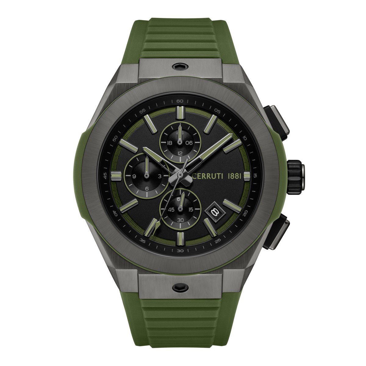 Cerruti 1881 Green Chronograph Watch with Rubber Strap