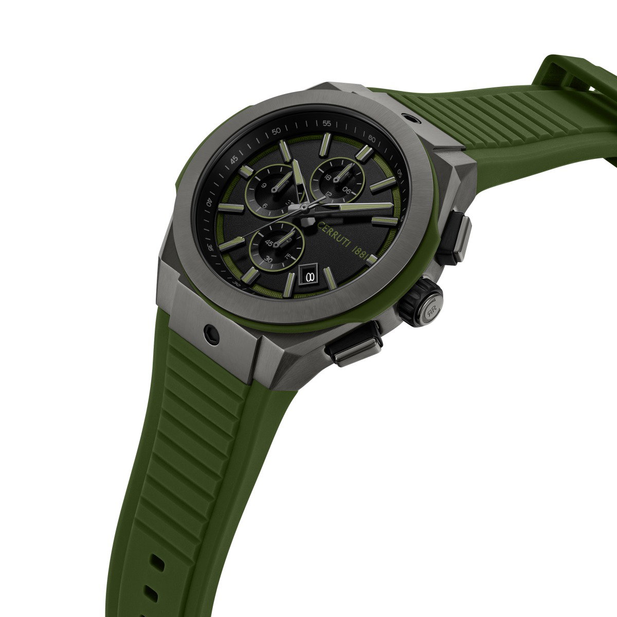 Cerruti 1881 Green Chronograph Watch with Rubber Strap